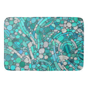 Pebbles Mosaic Art -Aquamarine and Pearl  Bath Mat