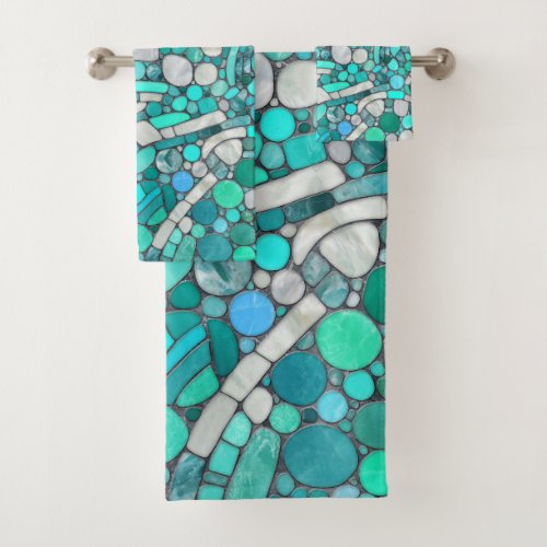 Pebbles Mosaic Art _Aquamarine and Pearl  Bath Towel Set