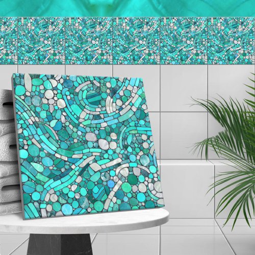 Pebbles Mosaic Art _Aquamarine and Pearl Ceramic Tile