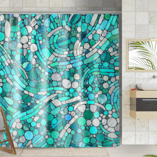 Pebbles Mosaic Art -Aquamarine and Pearl  Shower Curtain