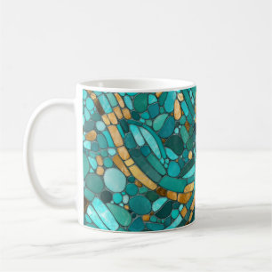 Pebbles Mosaic Art -Emerald and Gold Coffee Mug