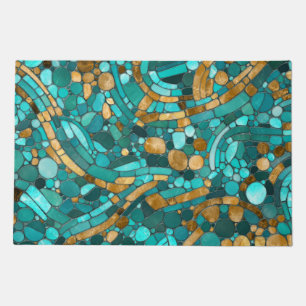 Pebbles Mosaic Art -Emerald and Gold  Doormat