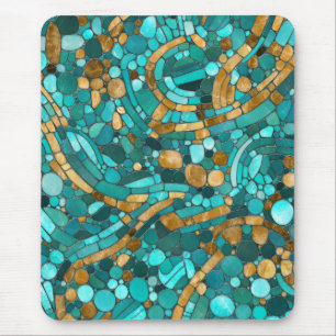 Pebbles Mosaic Art -Emerald and Gold Mouse Pad