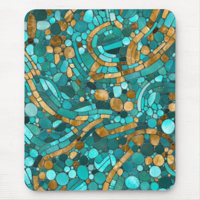 Pebbles Mosaic Art -Emerald and Gold  Mouse Pad (Front)