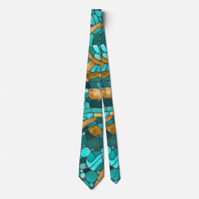 Pebbles Mosaic Art -Emerald and Gold  Neck Tie (Front)