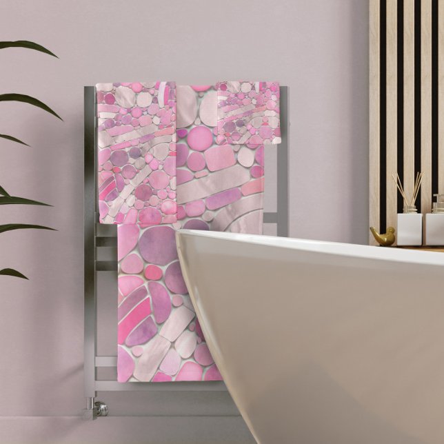 Pebbles Mosaic Art - Rose Blush Pink Bath Towel Set (Creator Uploaded)