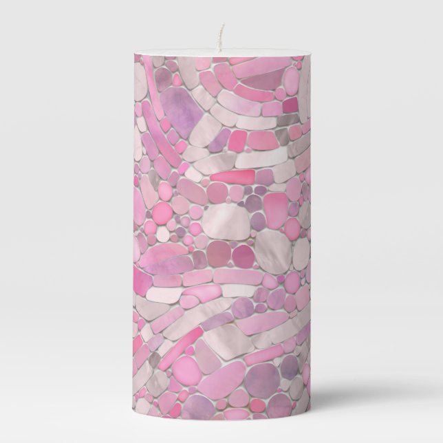 Pebbles Mosaic Art - Rose Blush Pink Pillar Candle (Front)