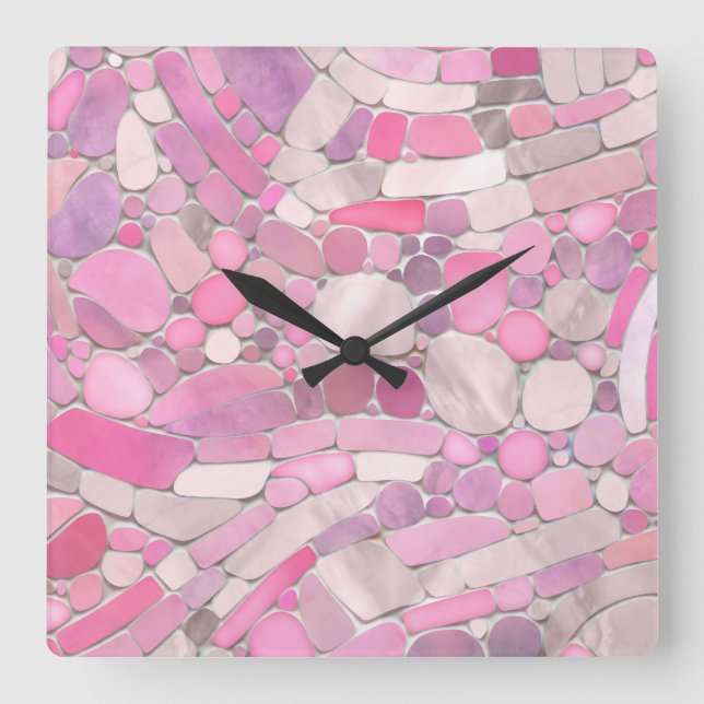 Pebbles Mosaic Art - Rose Blush Pink Square Wall Clock (Front)
