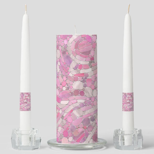 Pebbles Mosaic Art - Rose Blush Pink Unity Candle Set (Front)