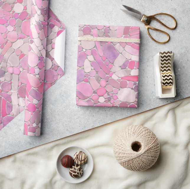 Pebbles Mosaic Art - Rose Blush Pink Wrapping Paper (Crafts)