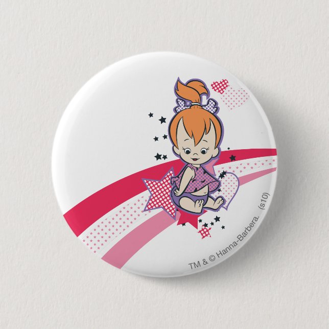 PEBBLES™ on Pink Rainbow Button (Front)