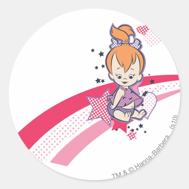 PEBBLES™ on Pink Rainbow Classic Round Sticker (Front)