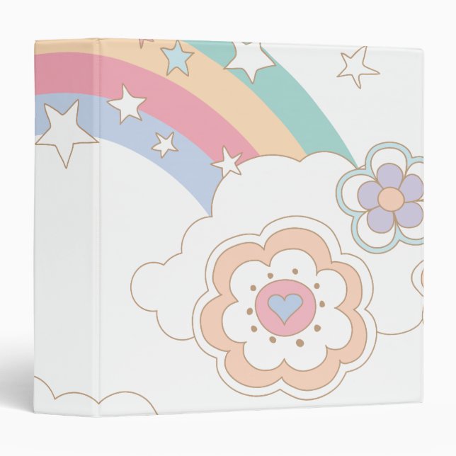 PEBBLES™ Rainbow and Flower Clouds 3 Ring Binder (Front/Spine)