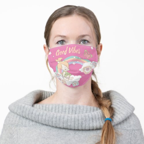 PEBBLESâ Rainbow and Flower Clouds Adult Cloth Face Mask
