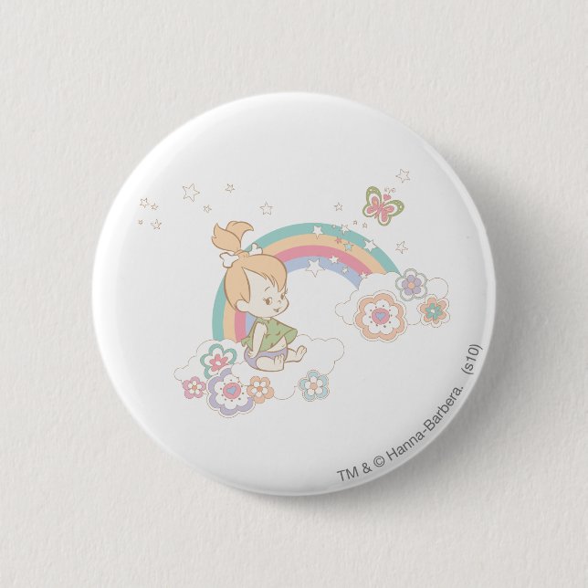 PEBBLES™ Rainbow and Flower Clouds Pinback Button (Front)