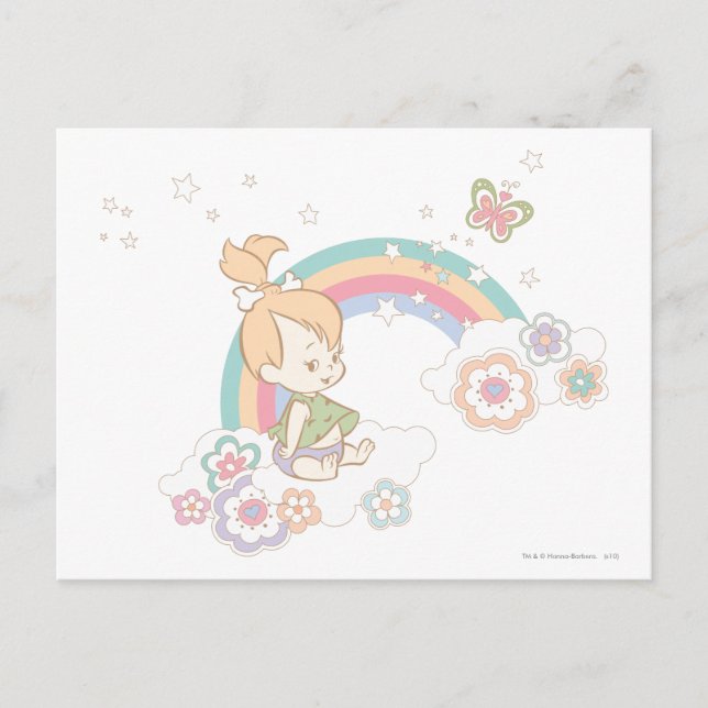 PEBBLES™ Rainbow and Flower Clouds Postcard (Front)