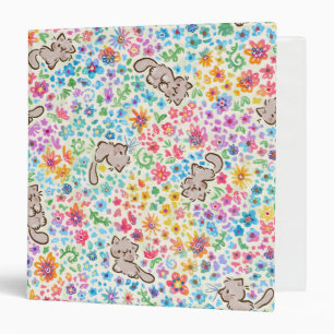 Pebble's Whimsical Garden Gray Cat & Bright Floral 3 Ring Binder