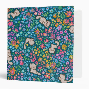 Pebble's Whimsical Garden Gray Cat & Bright Floral 3 Ring Binder