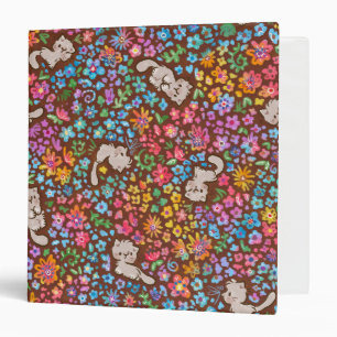 Pebble's Whimsical Garden Gray Cat & Bright Floral 3 Ring Binder