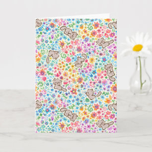 Pebble's Whimsical Garden Gray Cat & Bright Floral Card