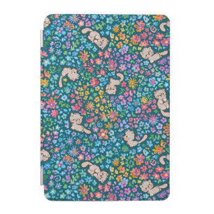 Pebble's Whimsical Garden Gray Cat & Bright Floral iPad Mini Cover