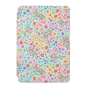 Pebble's Whimsical Garden Gray Cat & Bright Floral iPad Mini Cover