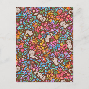 Pebble's Whimsical Garden Gray Cat & Bright Floral Postcard