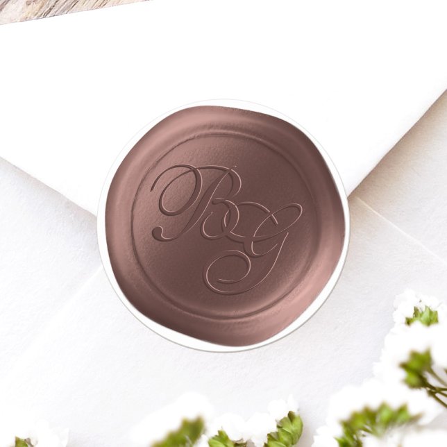 Pecan Brown Double Monogram Wax Seal Stickers (Achieve the elegance of a wax seal without the hassle or mess with these faux wax flat stickers)