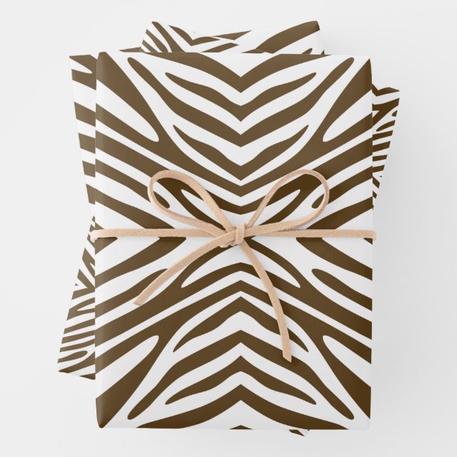 Pecan Neutral Zebra Wrapping Paper Sheets (In situ)