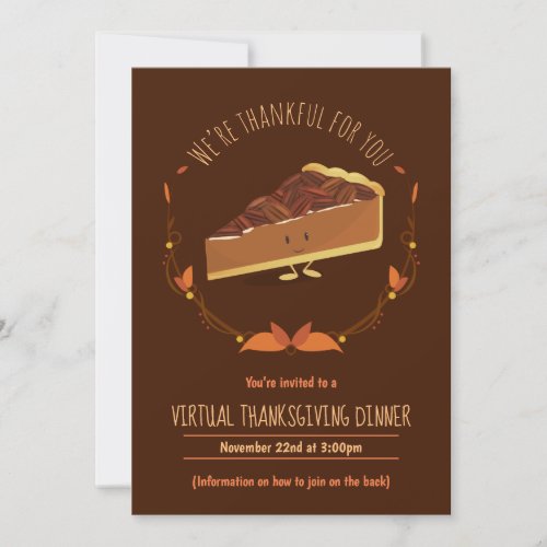 Pecan Pie Brown Orange Virtual Thanksgiving Dinner Invitation