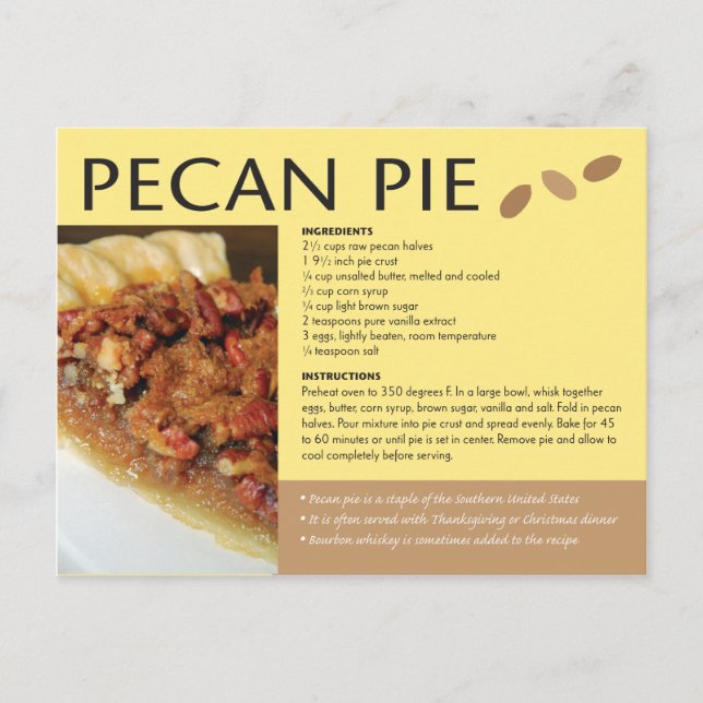 Pecan Pie Recipe Regional Cuisine Postcard (Front)