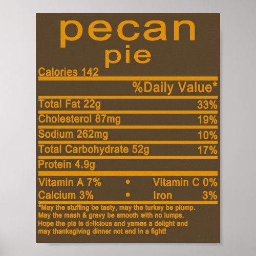 pecan pie thanksgiving Nutrition Facts T_Shirt Poster