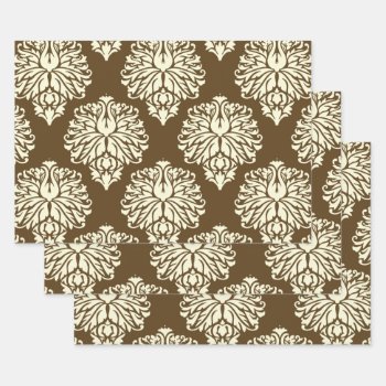 Pecan Southern Cottage Damask Wrapping Paper Sheets by SunshineDazzle at Zazzle