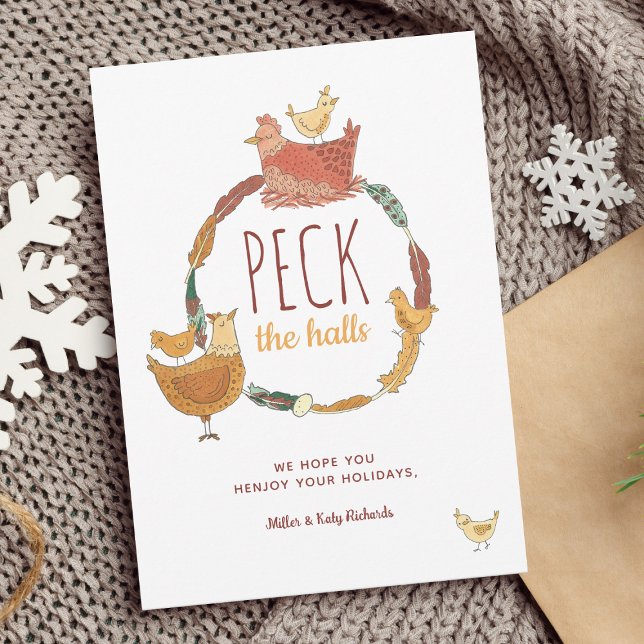 Peck the Halls Funny Chicken Christmas Holiday Card (Funny Chicken Christmas Cards)