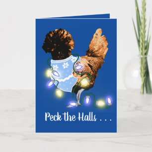 Peck the Halls Golden Laced Polish Christmas card