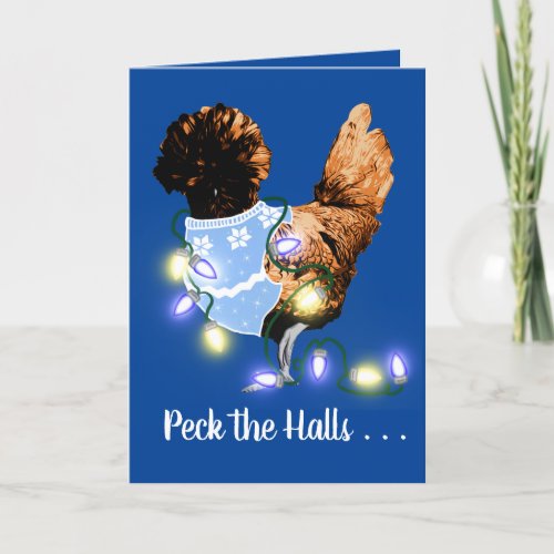 Peck the Halls  Golden Laced Polish Christmas card
