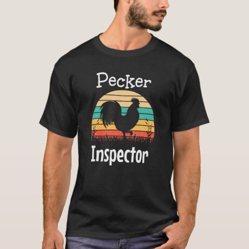 Pecker Inspector Rooster And Retro Sun T_Shirt
