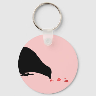 pecking order. blackbird & red hearts. keychain