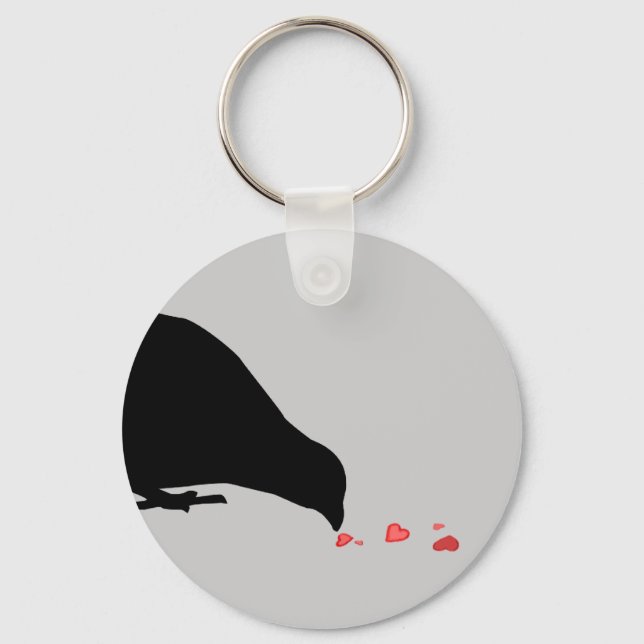 pecking order. blackbird & red hearts. keychain (Front)