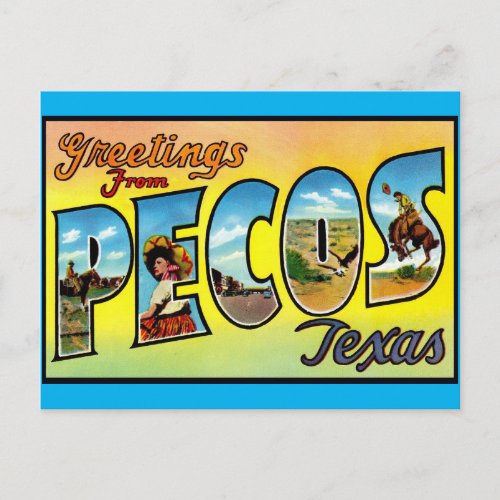 Pecos Texas Greetings Vintage Travel Postcard