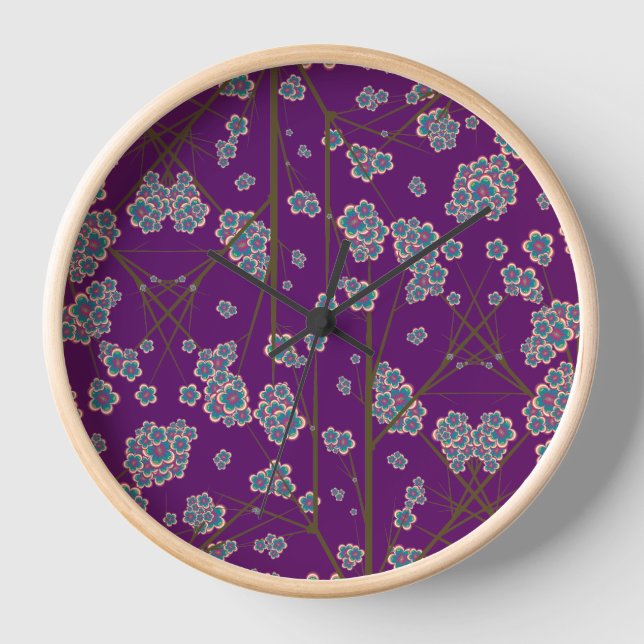 Peculiar Branches Amethyst Wood Framed Clock (Front)