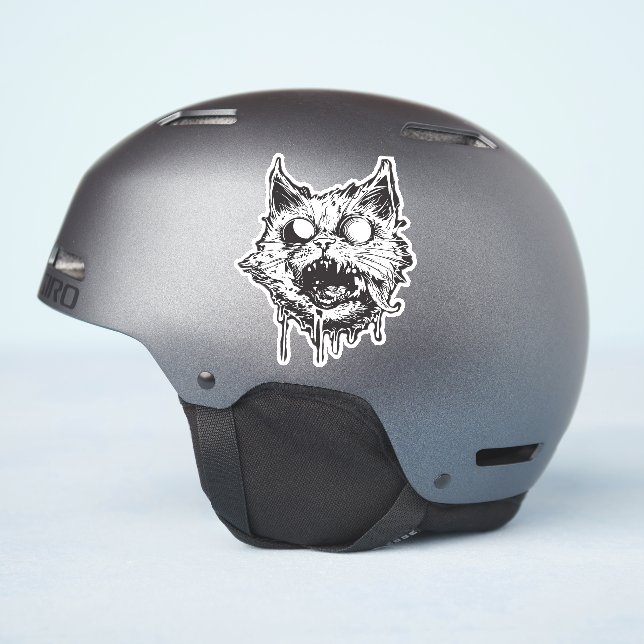 Peculiar Paws: The Monochromatic Feline Oddity Sticker (Helmet Side)
