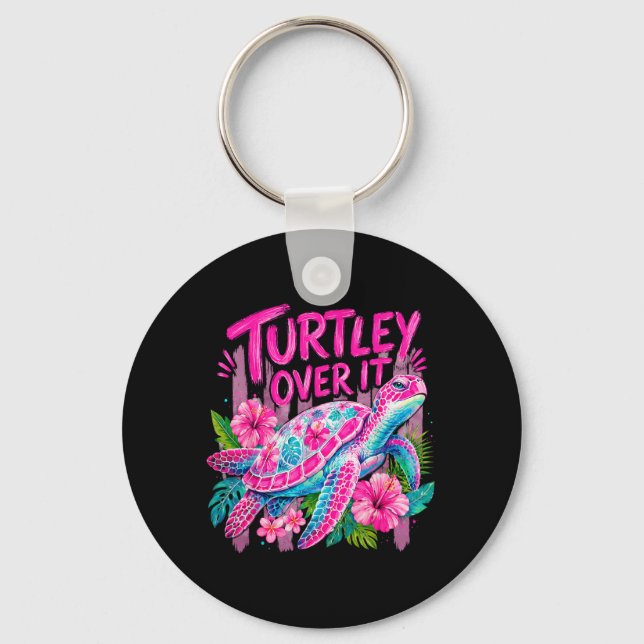 Ped Turtley Over Cute Turtle Flower Funny Men Keychain (Front)