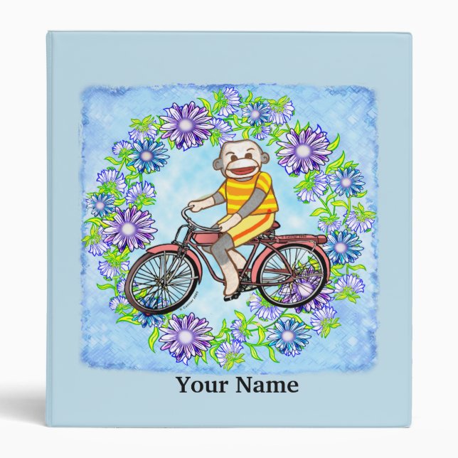 Pedal Bike Sock Monkey 3 Ring Binder (Front)