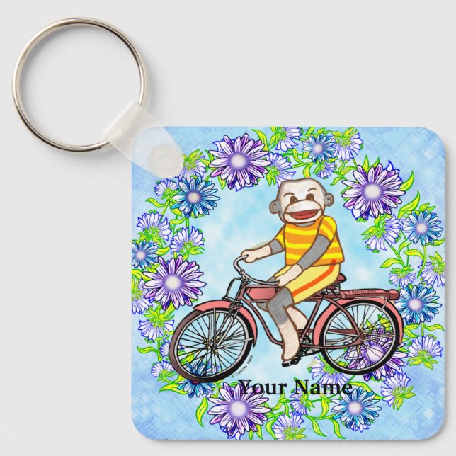 Pedal Bike Sock Monkey Keychain (Front)
