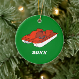 Pedal Boat Red and Green Custom Photo Ceramic Ornament