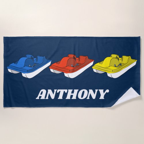 Pedal Boats in Red Blue Yellow Personalized Beach Towel