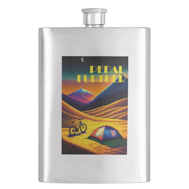 Pedal Further Bikepacking Mountains Flask (Front)