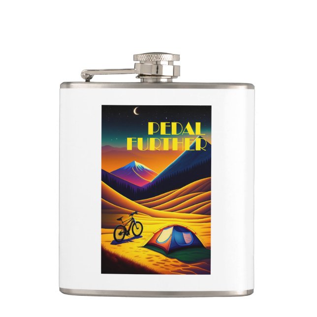 Pedal Further Bikepacking Mountains Flask (Front)