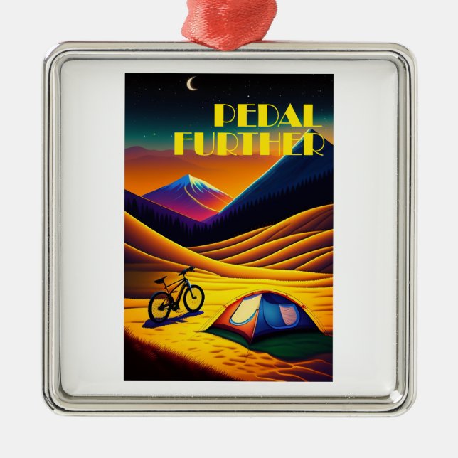 Pedal Further Bikepacking Mountains Metal Ornament (Front)